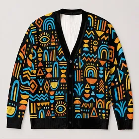 Vibrant Bohemian Geometric Motifs for Casual Layering and Fall Outings, Bold Style All-over Print Knitted Cardigan