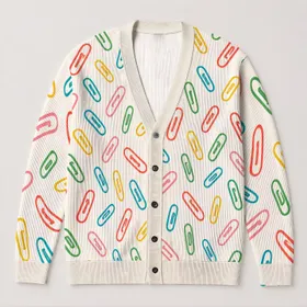 Colorful Paperclip Motifs for Creative Casual Layering and Office Style for Modern Women All-over Print Knitted Cardigan