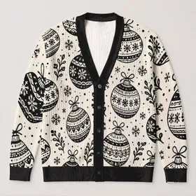Monochrome Holiday Ornaments for Cozy Winter Gatherings and Everyday Layering Style All-over Print Knitted Cardigan
