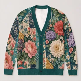 Vintage Floral Patchwork Blooms for Layered Spring Outfits and Everyday Women's Style All-over Print Knitted Cardigan