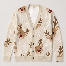 Reindeer Snowflake Holiday Motifs for Cozy Autumn Winter Layering and Festive Gatherings All-over Print Knitted Cardigan