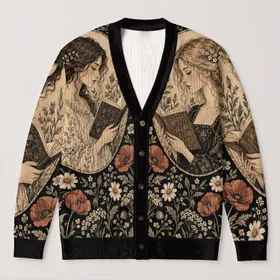 Vintage Botanical Readers and Wildflowers for Relaxed Everyday Layering Wear All-over Print Knitted Cardigan
