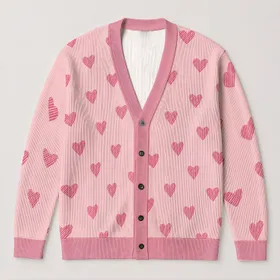 Pink Heart Scatter for Valentine's Day Layering and Everyday Romance for Women Gift Idea All-over Print Knitted Cardigan