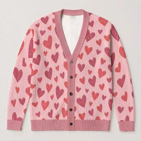 Blush Heart Motif For Romantic Valentine's Day Layering, Women's Cozy Autumn Winter Style All-over Print Knitted Cardigan