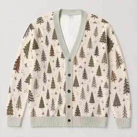 Evergreen Tree Motif for Cozy Seasonal Layering and Nature-Inspired Everyday Style All-over Print Knitted Cardigan