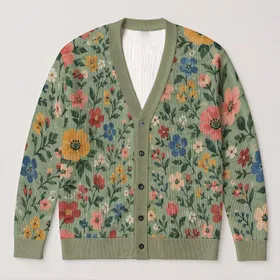 Colorful Botanical Circles for Relaxed Layering and Everyday Outdoor Style for Women All-over Print Knitted Cardigan