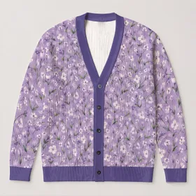 Lavender Wildflower Hearts For Everyday Layering, Cottagecore Style, And Spring Days All-over Print Knitted Cardigan