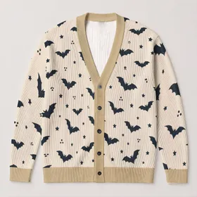Bat And Star Motifs For Autumn Layering, Gothic Night Style For Everyday Women's Wear All-over Print Knitted Cardigan