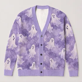 Lavender Ghosts for Cozy Halloween Layers and Casual Fall Outings for Women and Fans All-over Print Knitted Cardigan