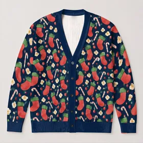 Christmas Stockings and Candy Canes Holiday Cheer for Women Festive Casual Layering All-over Print Knitted Cardigan