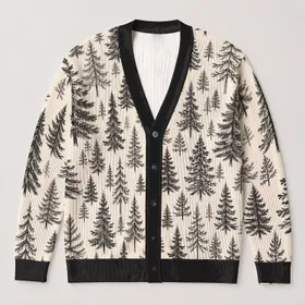 Black And White Evergreen Trees For Cozy Holiday Layering And Winter Family Gatherings All-over Print Knitted Cardigan