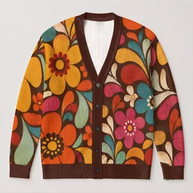 Retro Floral Blooms for Everyday Layering and Vacation Style for Plus Size Women All-over Print Knitted Cardigan