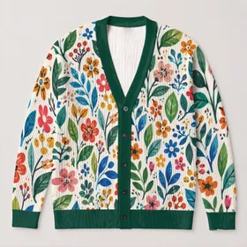 Colorful Botanical Leaf Motifs for Casual Autumn Layering and Everyday Women’s Style All-over Print Knitted Cardigan