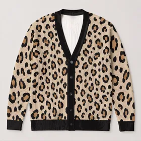 Leopard Spots in Sand and Black for Autumn Travel and Everyday Layering for Women All-over Print Knitted Cardigan
