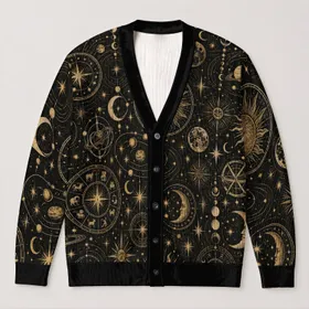 Celestial Tarot Astrology Motifs for Mystic Layering, Festivals, and Everyday Style All-over Print Knitted Cardigan
