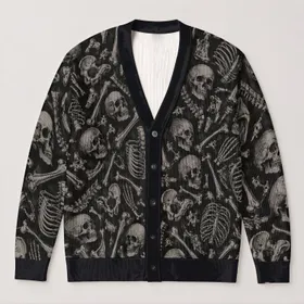 Gothic Skull And Bone Motifs For Alternative Everyday Layering And Dark Streetwear All-over Print Knitted Cardigan