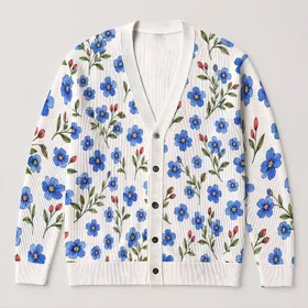 Blue Floral Boho Layering Top for Spring Vacations and Everyday Resort Style Wear All-over Print Knitted Cardigan