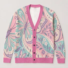 Dreamy Pastel Butterfly Boho Layer For Beach Vacations And Summer Dates Plus Size All-over Print Knitted Cardigan