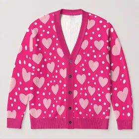 Bright Pink Heart Polka Dots For Playful Spring Layering And Everyday Casual Style All-over Print Knitted Cardigan
