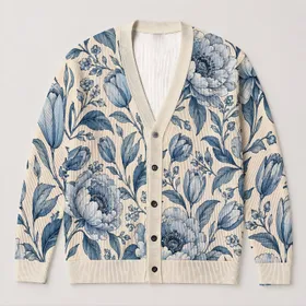 Blue Botanical Peony Florals for Elegant Everyday Layering, Spring Outings and Gifts All-over Print Knitted Cardigan