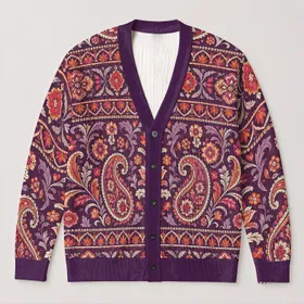 Bohemian Paisley Floral Motifs For Everyday Layering And Artistic Casual Style Looks All-over Print Knitted Cardigan