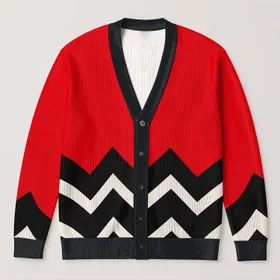 Twin Peaks Red Chevron Style for Bold Retro Everyday Layering and Fan Looks All-over Print Knitted Cardigan