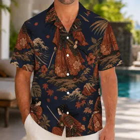 Crimson Ronin Warriors for Island Adventures and Cosplay Gatherings, Samurai Fans Hawaiian Shirt