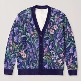Lavender Meadow Florals For Autumn Layering, Romantic Vacation Style For Women And Dates All-over Print Knitted Cardigan