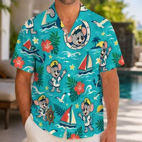 Nautical Mouse Sailor Cruise Vacation Outfit for Family Beach Getaways and Island Trips Hawaiian Shirt