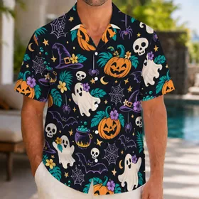 Whimsical Halloween Icons for Spooky Season Celebrations and Autumn Party Gatherings Hawaiian Shirt