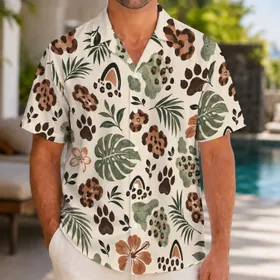 Leopard Rosettes and Safari Paw Tracks for Tropical Resort Days and Island Escapes Hawaiian Shirt