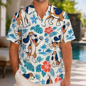 Playful Floppy-Eared Cartoon Dog for Sunny Island Getaways and Summer Celebrations Hawaiian Shirt