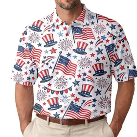 American Flag Icons and Patriotic Motifs for Fourth of July Golf Celebrations for Her Men's Polo Shirt