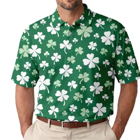 Shamrock Four Leaf Clover St. Patrick's Day Golf Style For Lucky Irish Celebrations Men's Polo Shirt