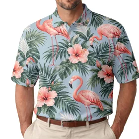 Flamingo Palm Hibiscus Tropical Resort Style for Women's Vacation Getaways and Cruises Men's Polo Shirt