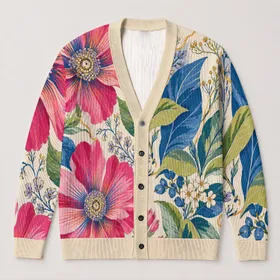 Abstract Botanical Blooms For Relaxed Autumn Layering, Colorful Women’s Everyday Style All-over Print Knitted Cardigan