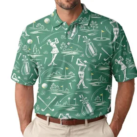 Green Golf Icons and Fairway Motifs for Weekend Rounds and Clubhouse Style for Women Men's Polo Shirt