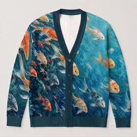 Colorful Fish Ocean Scene for Relaxed Summer Layering and Artistic Everyday Style All-over Print Knitted Cardigan