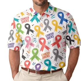 Multicolor Cancer Awareness Ribbons For Survivor Support, Golf Days, And Fundraisers Men's Polo Shirt