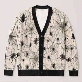 Black Spider Webs And Spiders For Halloween Layering, Women Who Love Gothic Style All-over Print Knitted Cardigan