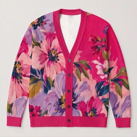 Vibrant Floral Collage for Colorful Everyday Layering and Artistic Women’s Wardrobe All-over Print Knitted Cardigan