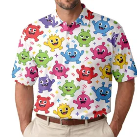 Colorful Friendly Monster Parade for Playful Weekend Golf Style and Everyday Fun Men's Polo Shirt