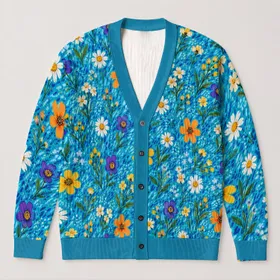 Turquoise Wildflower Sprigs for Colorful Autumn Layering and Everyday Women's Style All-over Print Knitted Cardigan