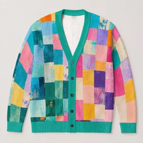 Colorful Square Block Layers for Everyday Style and Creative Weekend Wardrobe Looks All-over Print Knitted Cardigan