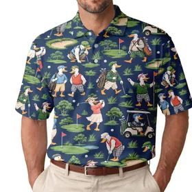 Whimsical Duck Golfers for Country Club Days and Weekend Fairways, Gift for Men and Women Men's Polo Shirt