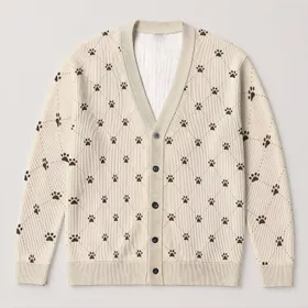 Black Paw Print Lattice for Cozy Dog Lover Layering and Everyday Casual Outfit Style All-over Print Knitted Cardigan