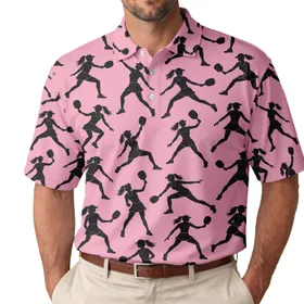 Pink Pickleball Player Silhouettes for Summer Court Days and Active Women Athletes Men's Polo Shirt