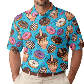 Funny Donut Middle Finger Treats Blue Golf Gift For Adult Food Lovers And Golfers Men's Polo Shirt