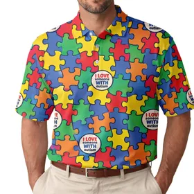 Colorful Puzzle Pieces for Autism Awareness Events, Golf Outings, and Family Support Men's Polo Shirt