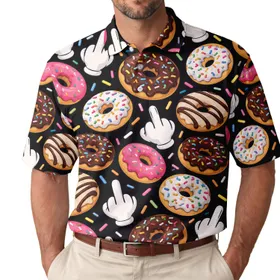 Funny Donut Middle Finger Treats For Valentine Golf Lovers And Foodie Gift Ideas For Him Men's Polo Shirt
